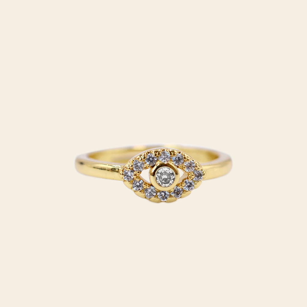 Dainty Crystal Evil Eye Ring - Gold