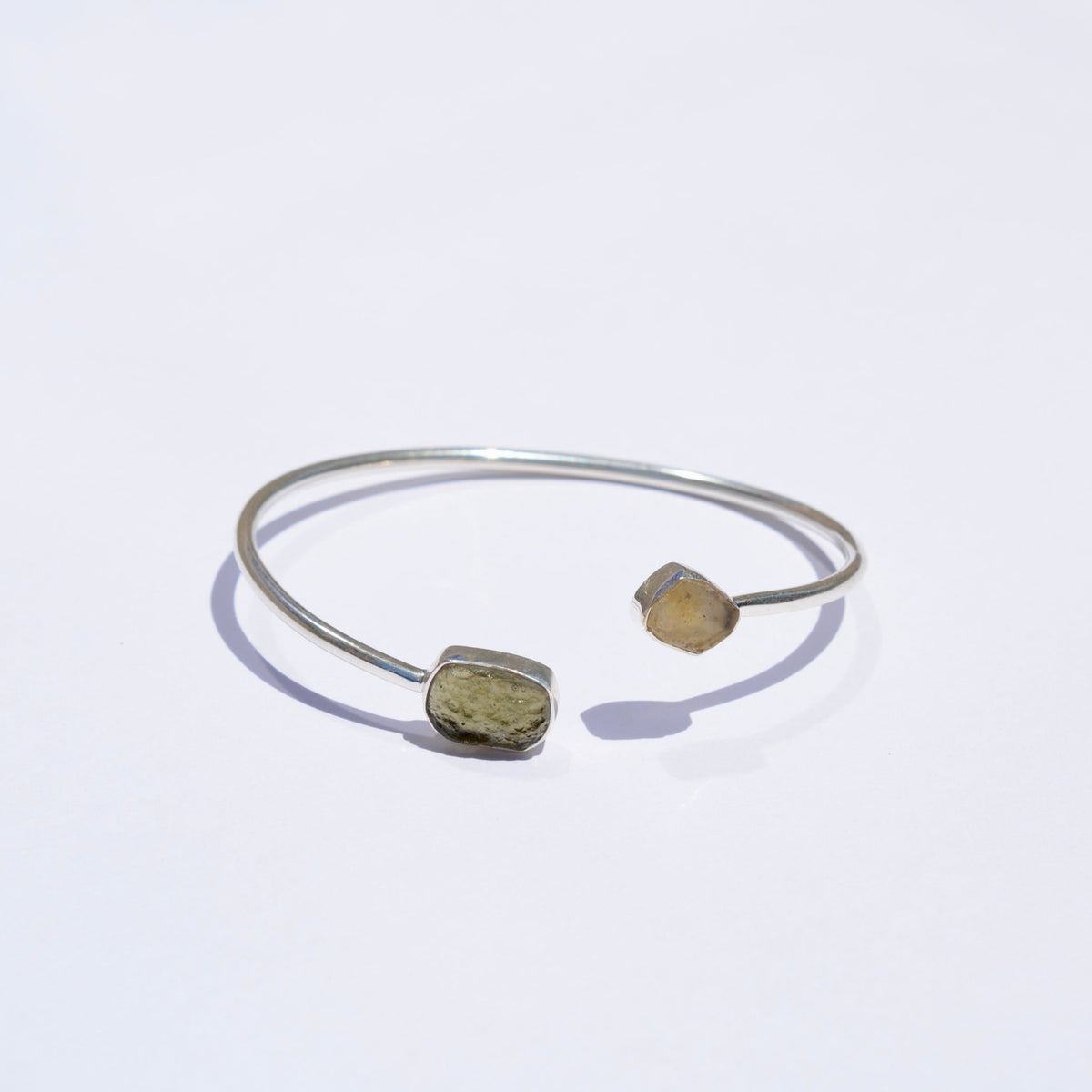 Moldavite & Libyan Desert Glass Open Bangle Bracelet | ASCEND