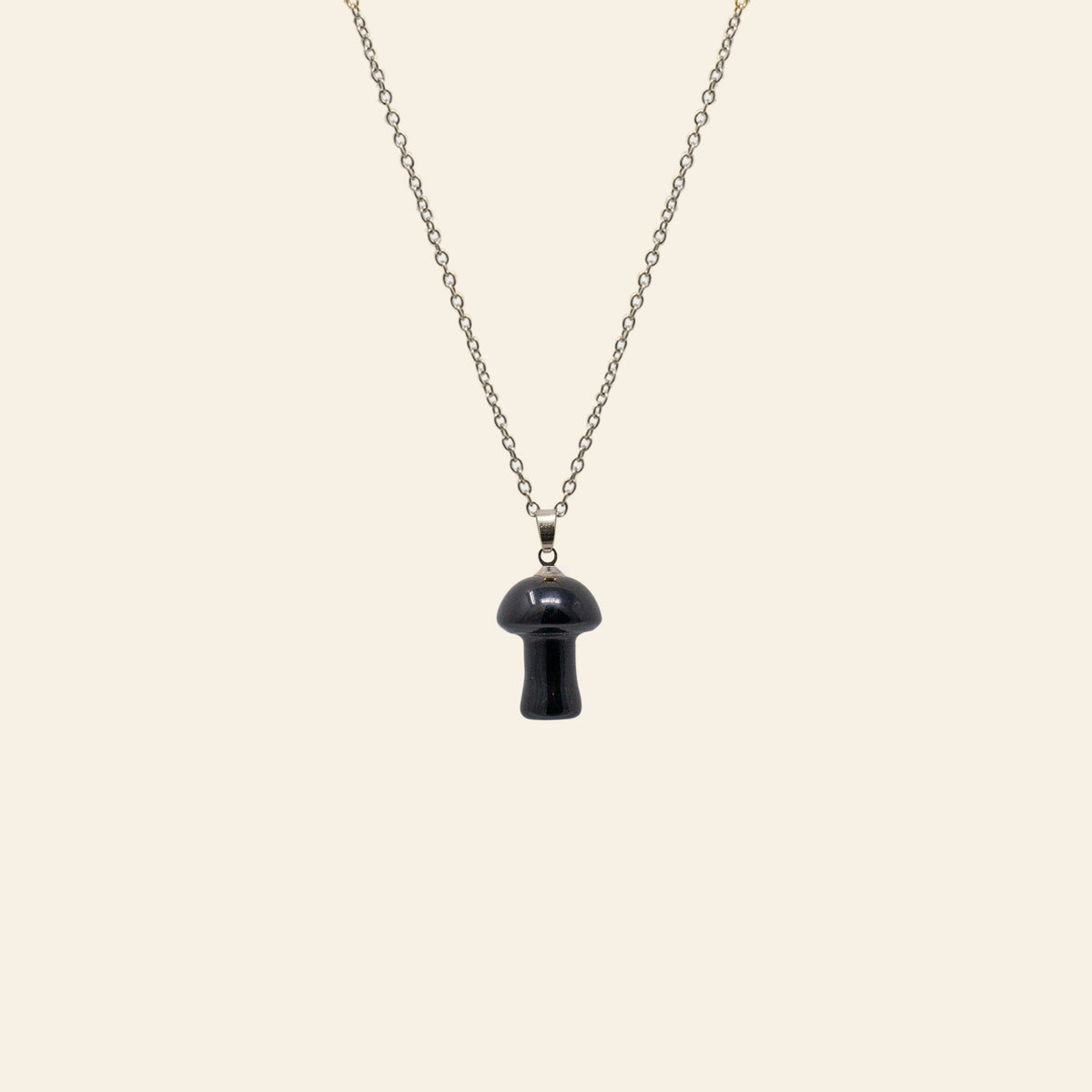 Black Obsidian Pendant Necklace - Mushroom New Orleans