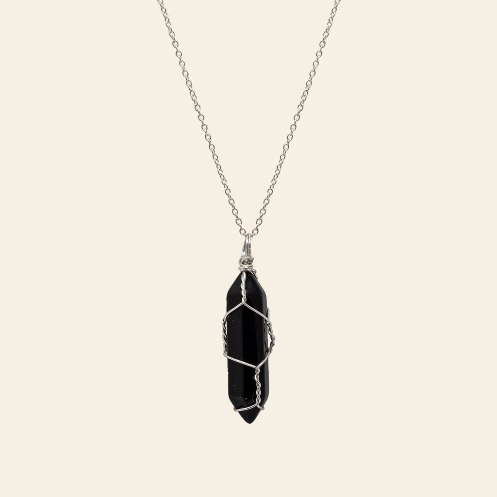 Wire Wrapped Crystal Point Necklace - Silver