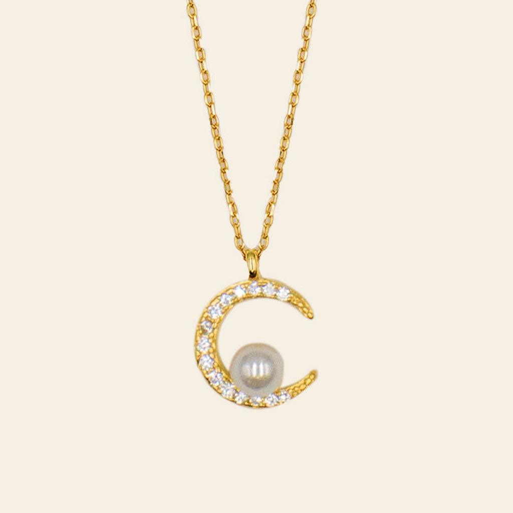 Crescent Moon & Pearl Necklace
