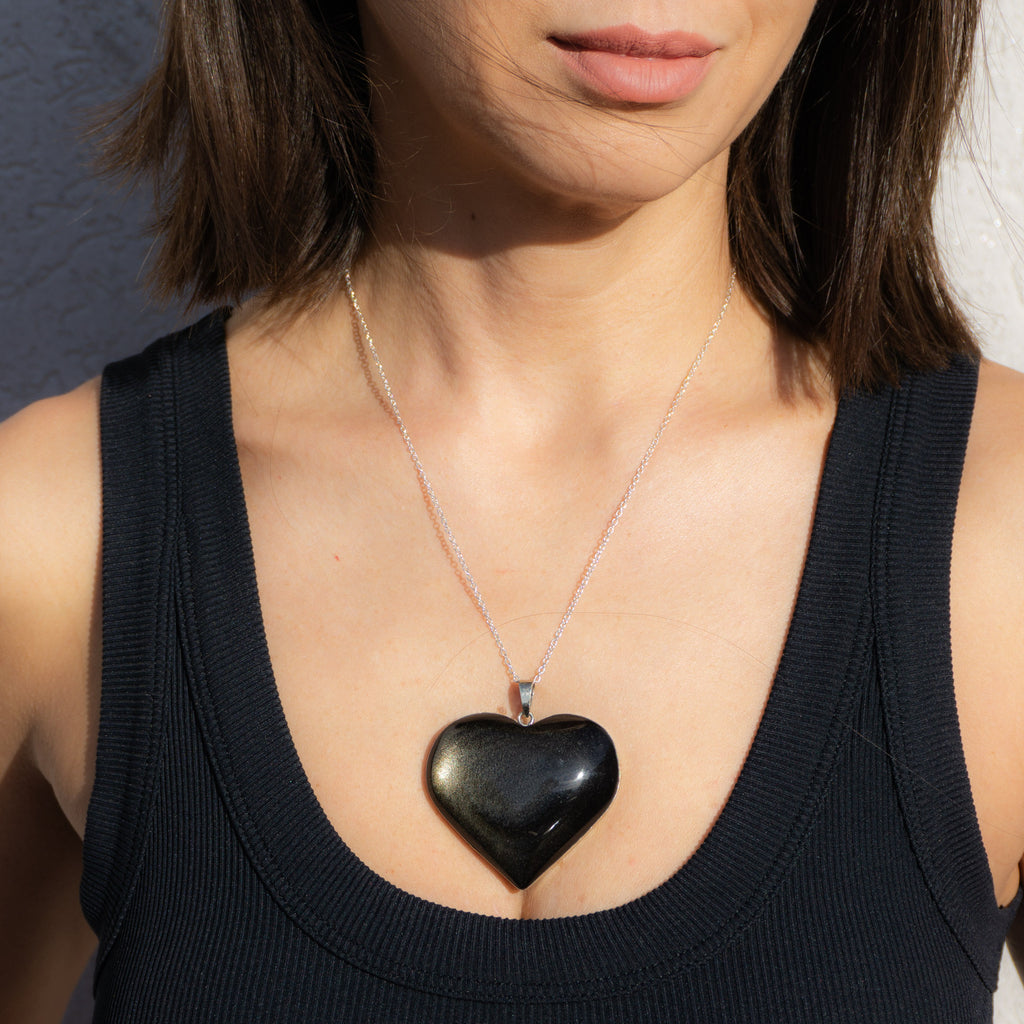 Large Black Obsidian Heart Necklace