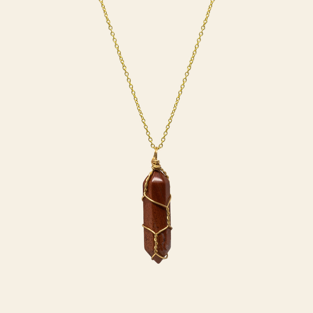 Wire Wrapped Crystal Point Necklace - Gold