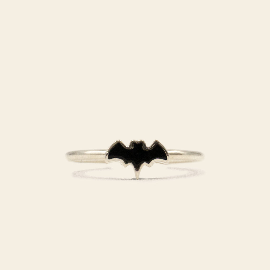 Tiny Bat Ring Black Tourmaline