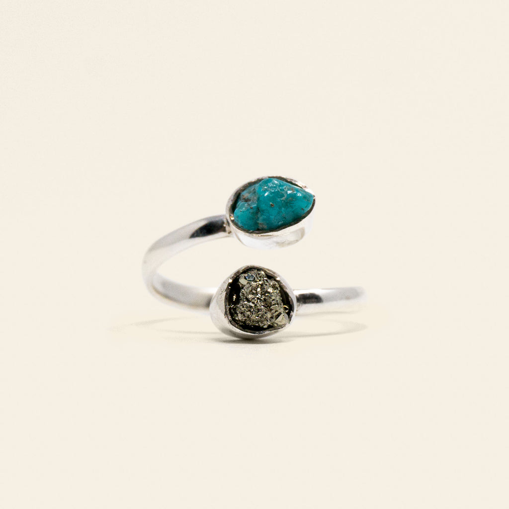 Turquoise / Pyrite Bypass Ring