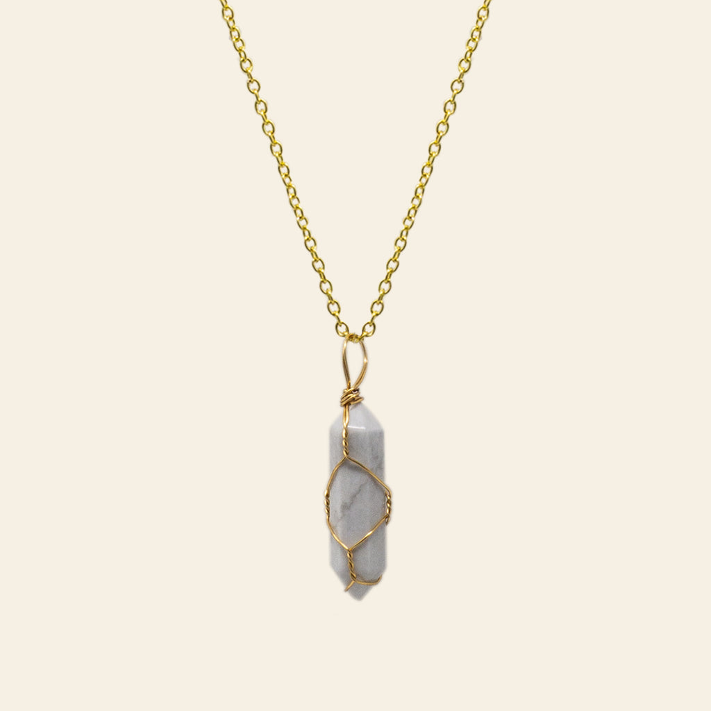 Wire Wrapped Crystal Point Necklace - Gold