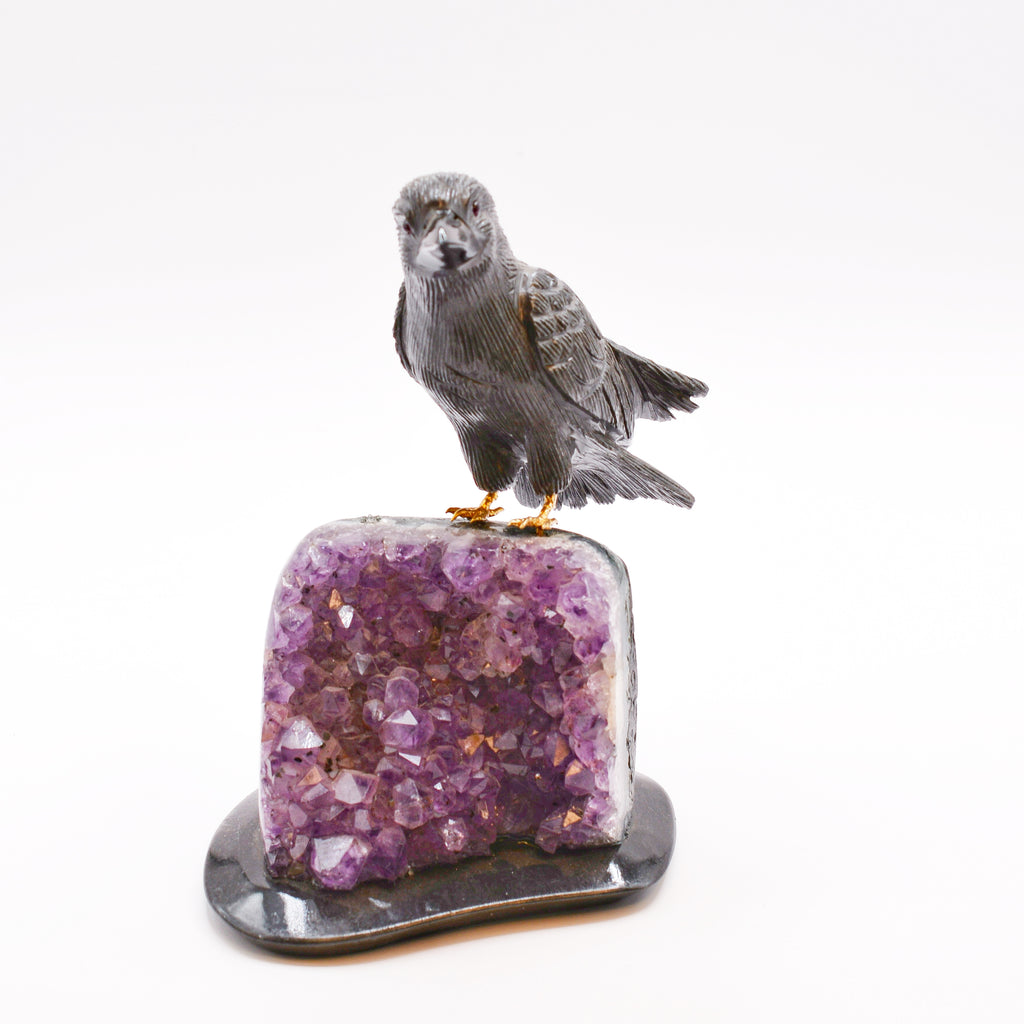 Sacred Wings Collection - Onyx Raven on Amethyst Cluster