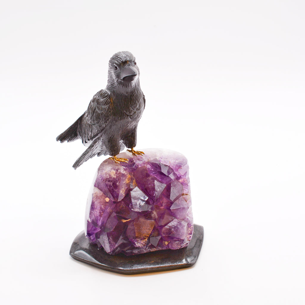 Sacred Wings Collection - Onyx Raven on Amethyst Cluster