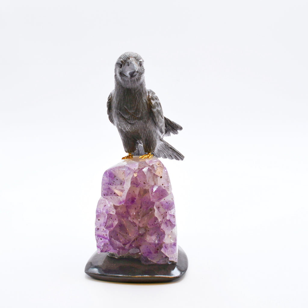 Sacred Wings Collection - Onyx Raven on Amethyst Cluster