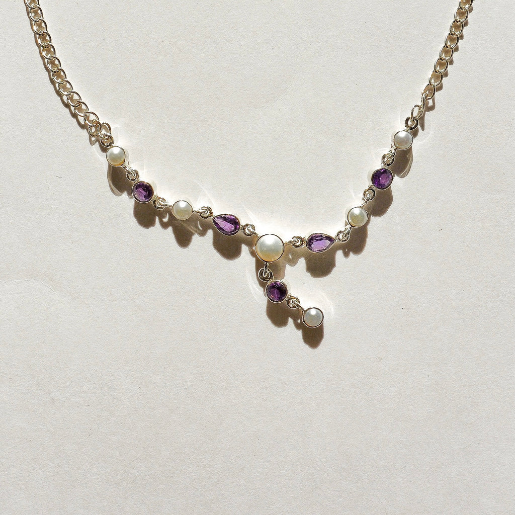 Luminous Stations Necklace - Amethyst and Pearl