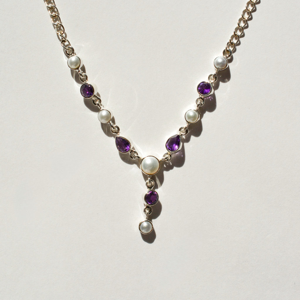 Luminous Stations Necklace - Amethyst and Pearl