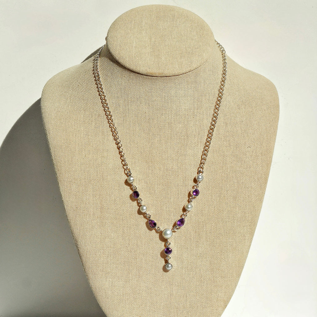 Luminous Stations Necklace - Amethyst and Pearl