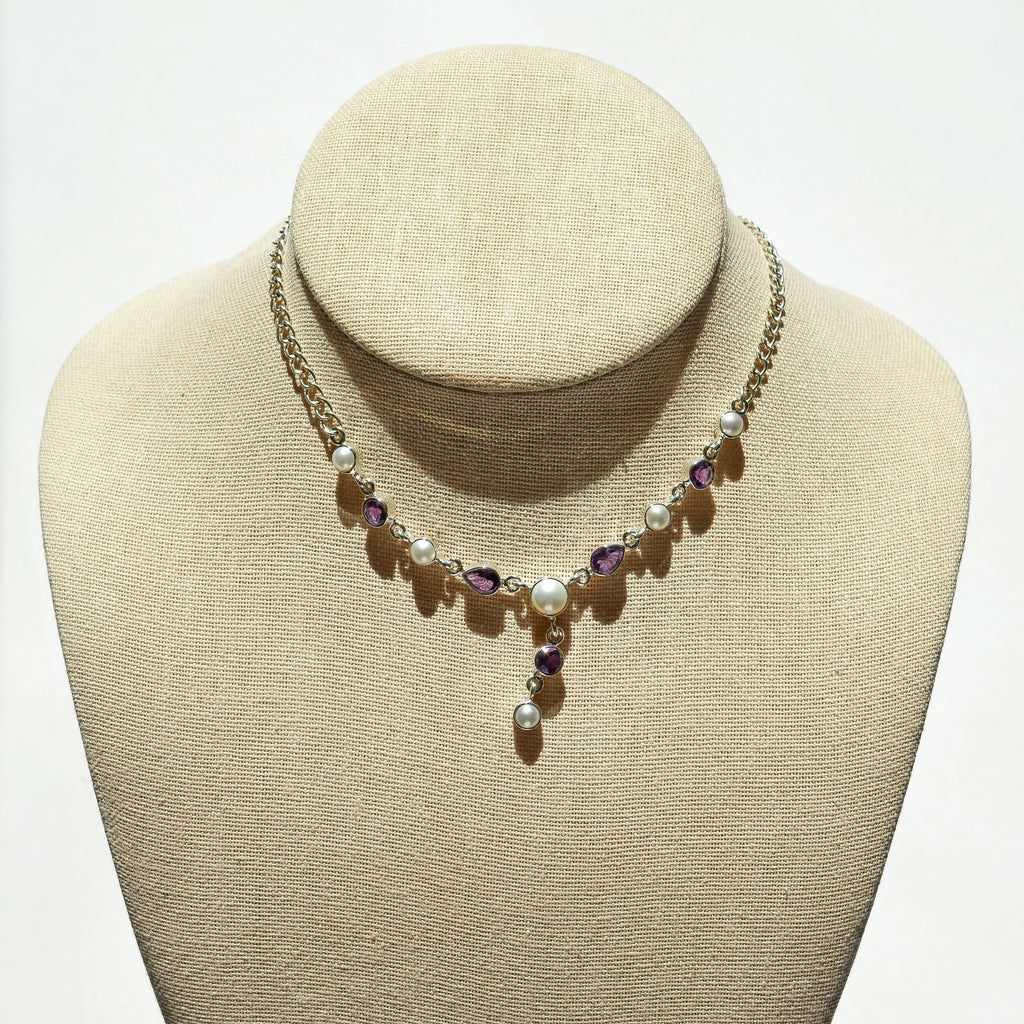 Luminous Stations Necklace - Amethyst and Pearl