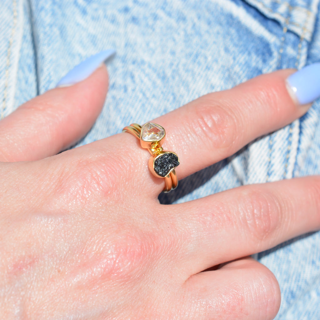 Gold Vermeil Bezel Set Rough Cut Black Tourmaline Ring