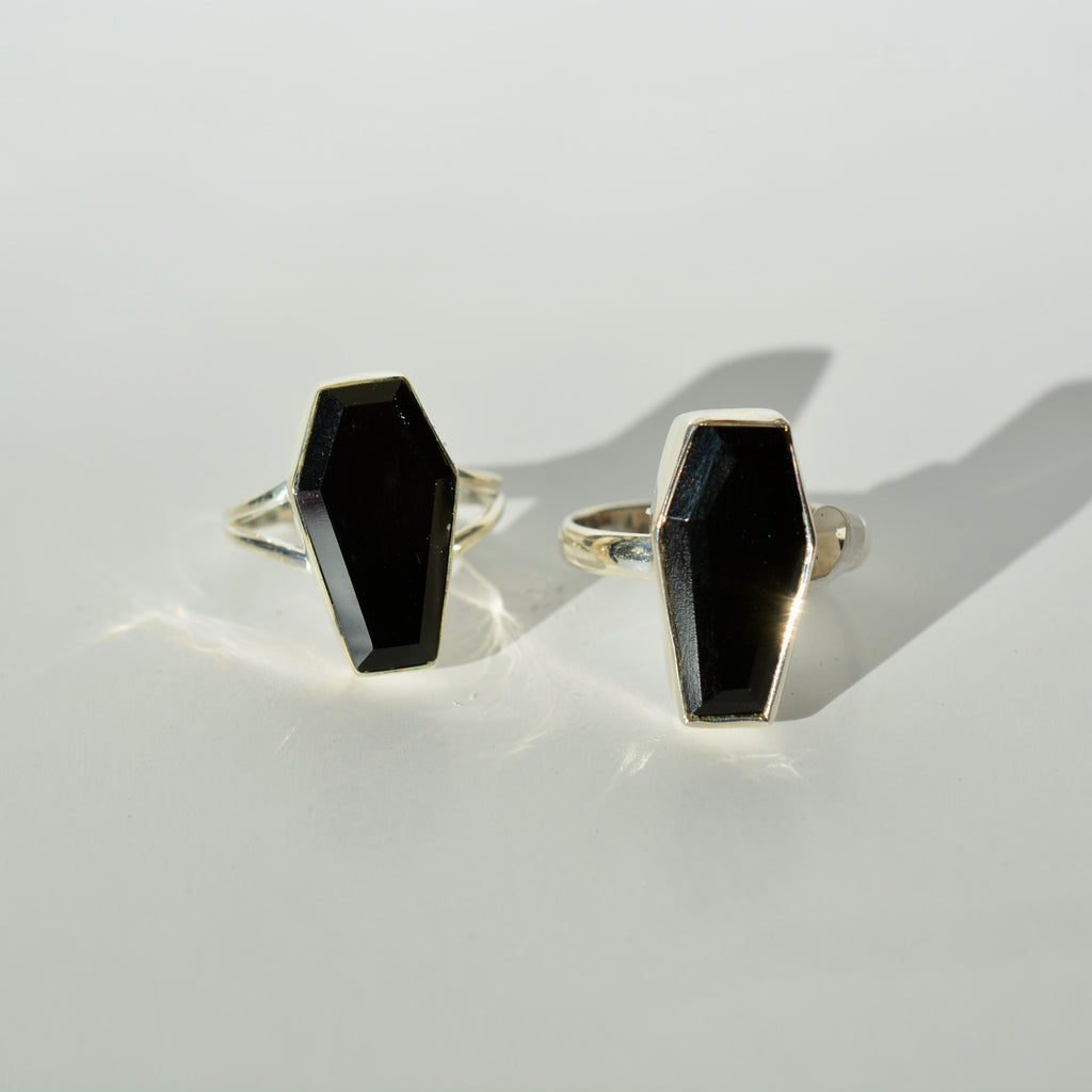 Bezel Set Coffin Statement Ring - Black Oynx