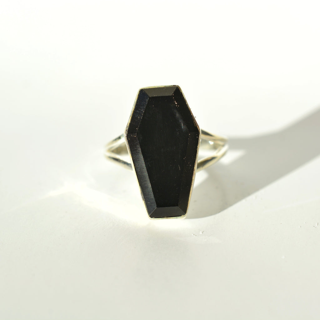 Bezel Set Coffin Statement Ring - Black Oynx