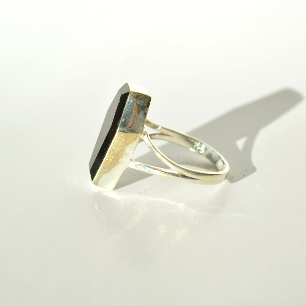 Bezel Set Coffin Statement Ring - Black Oynx