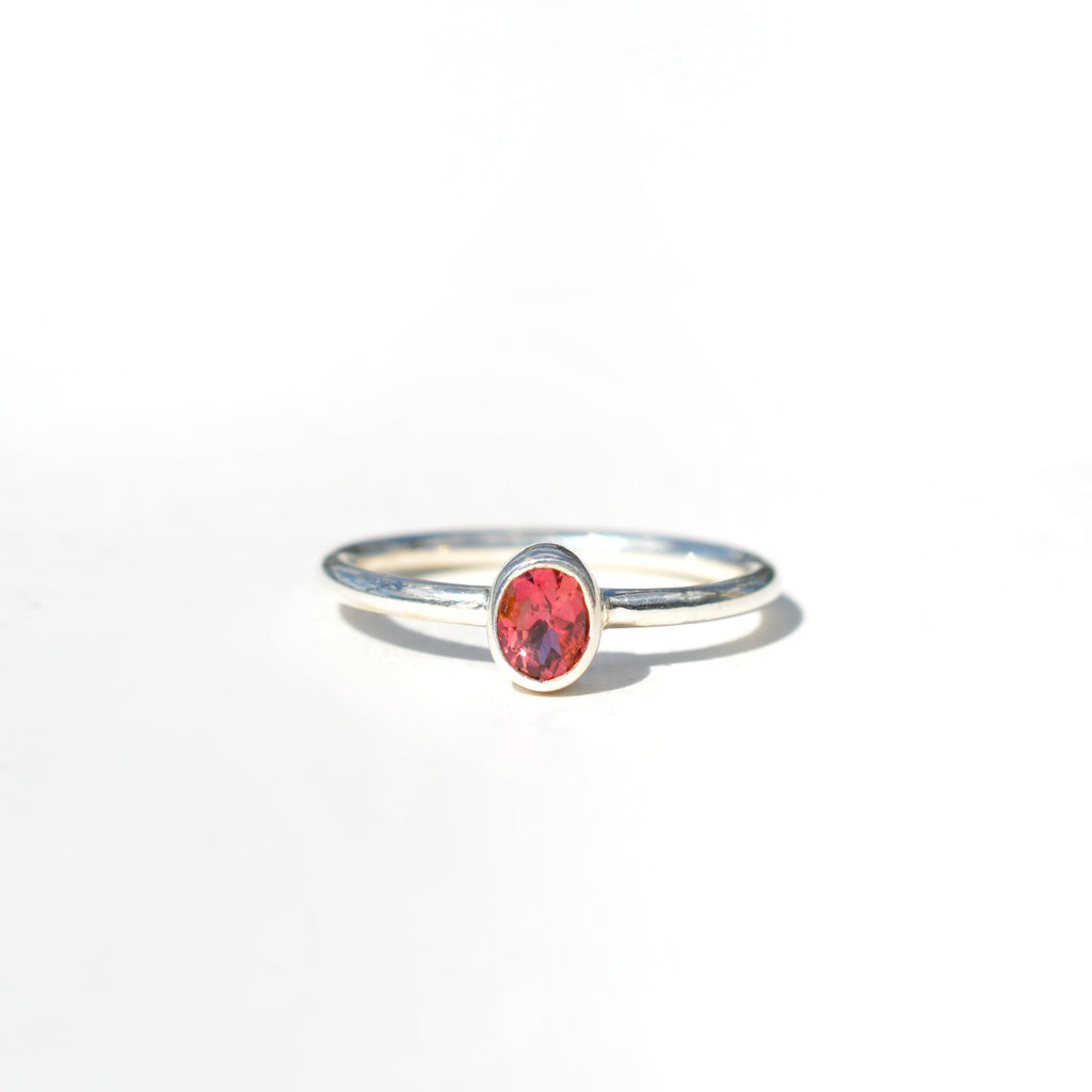 Bezel Set Faceted Watermelon Tourmaline Ring