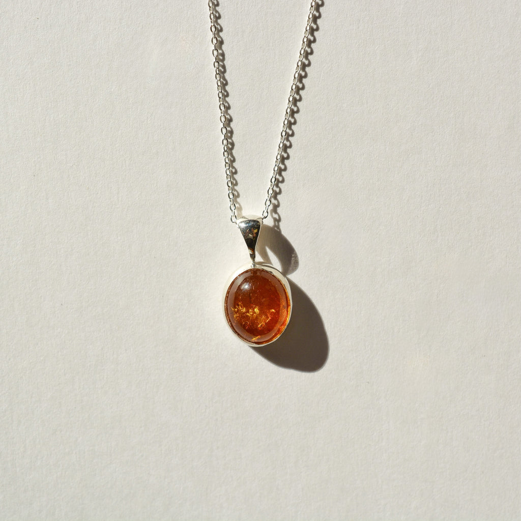 Bezel Set Polished Amber Necklace