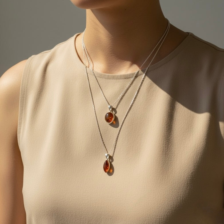 Bezel Set Polished Amber Necklace