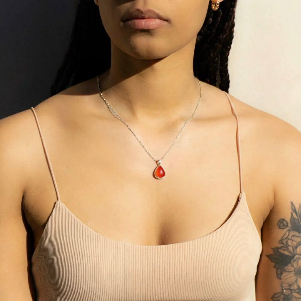Bezel Set Polished Carnelian Necklace