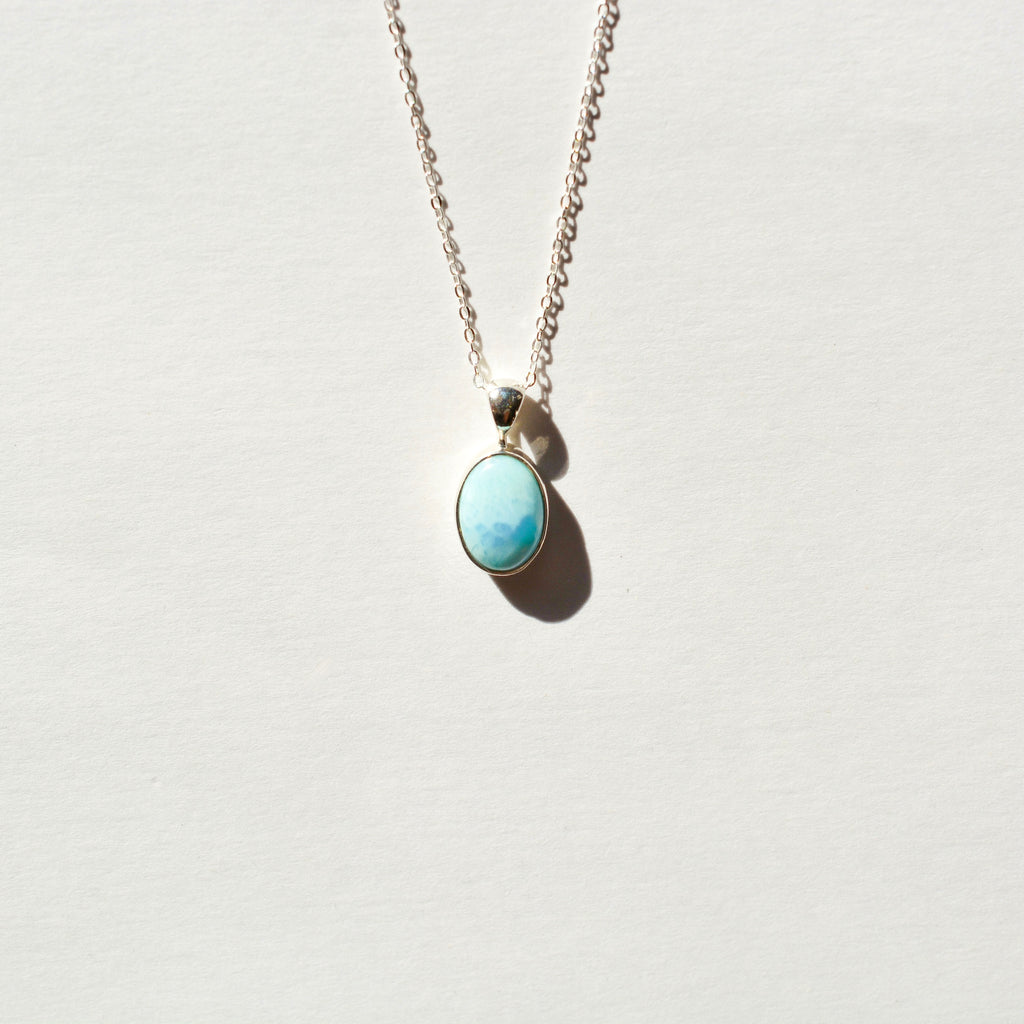 Bezel Set Polished Larimar Necklace