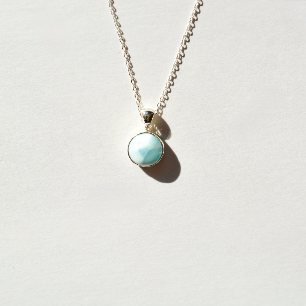 Bezel Set Polished Larimar Necklace