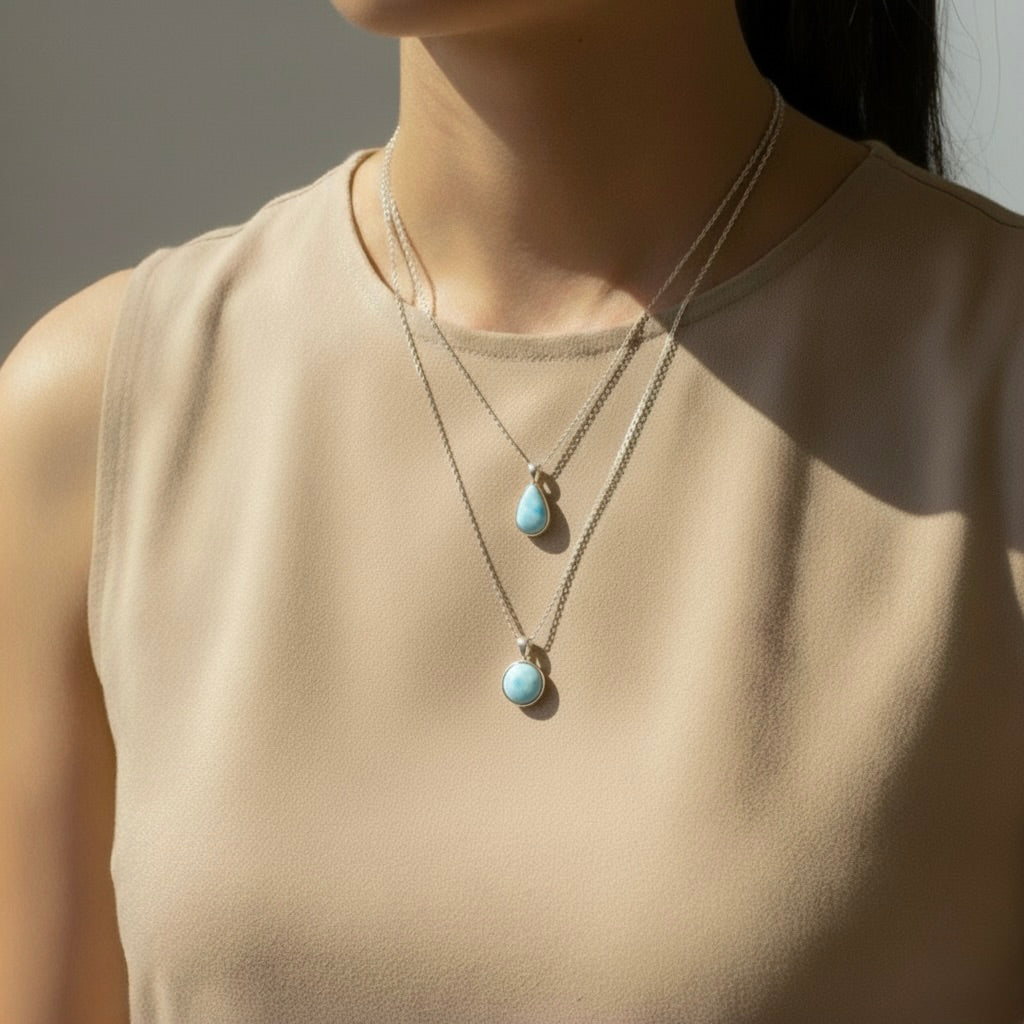 Bezel Set Polished Larimar Necklace