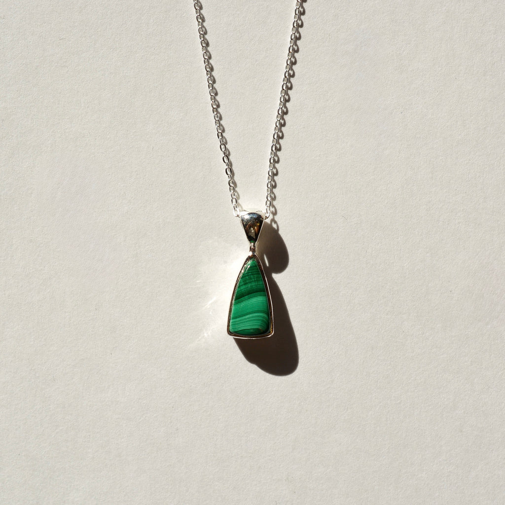 Bezel Set Polished Malachite Necklace