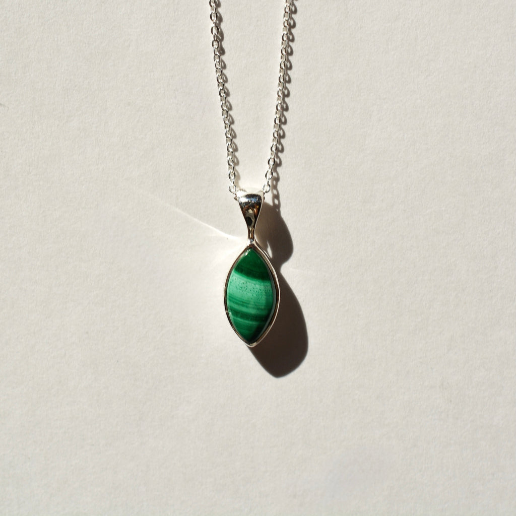 Bezel Set Polished Malachite Necklace