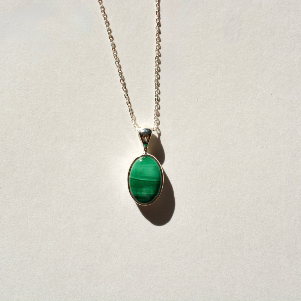 Bezel Set Polished Malachite Necklace
