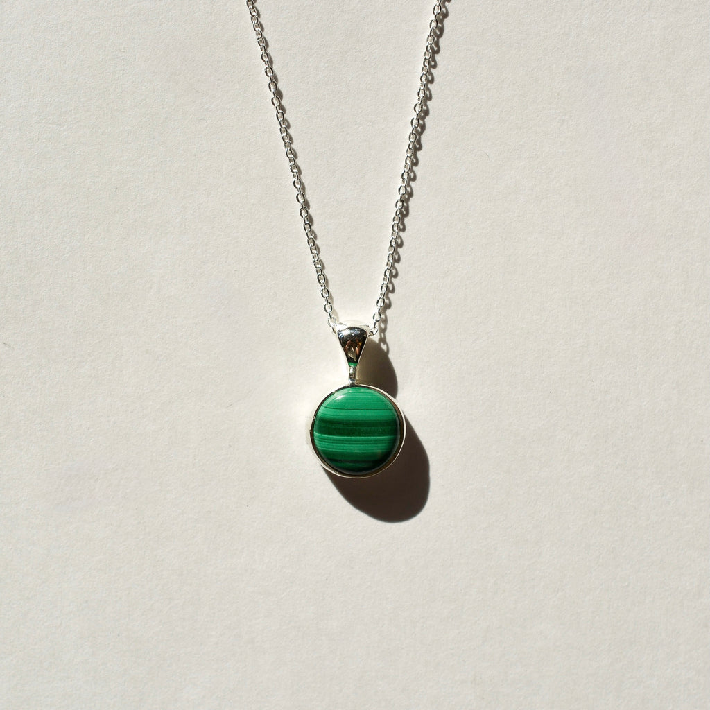 Bezel Set Polished Malachite Necklace