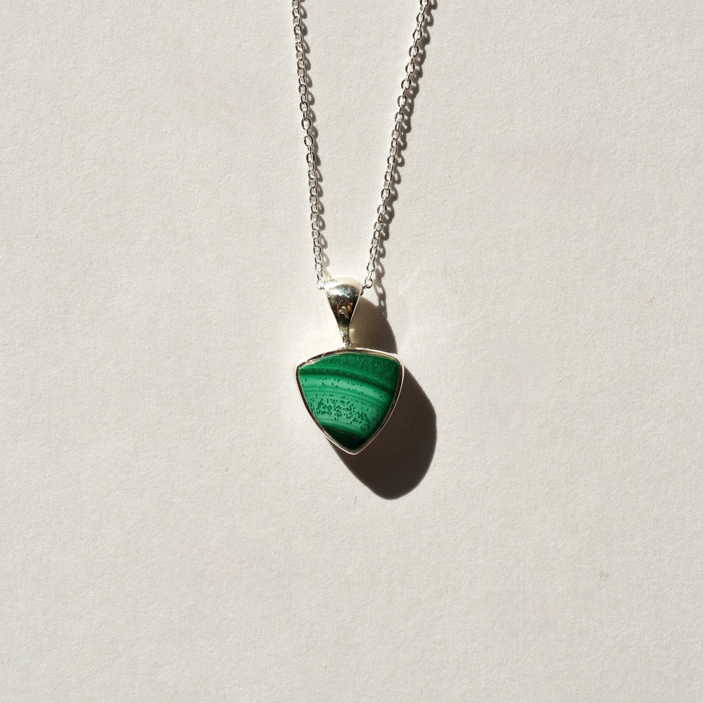 Bezel Set Polished Malachite Necklace