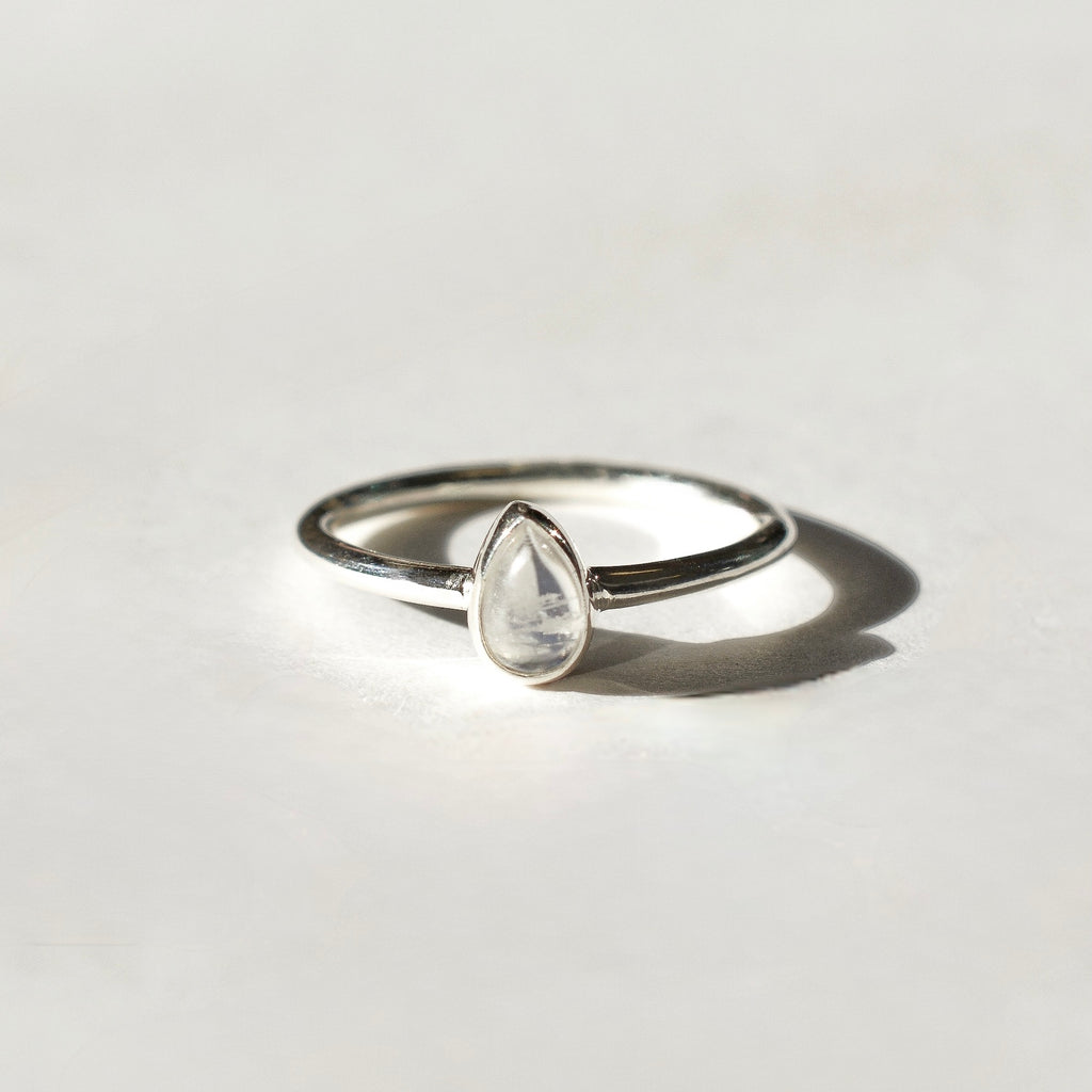 Bezel Set Polished Rainbow Moonstone Ring