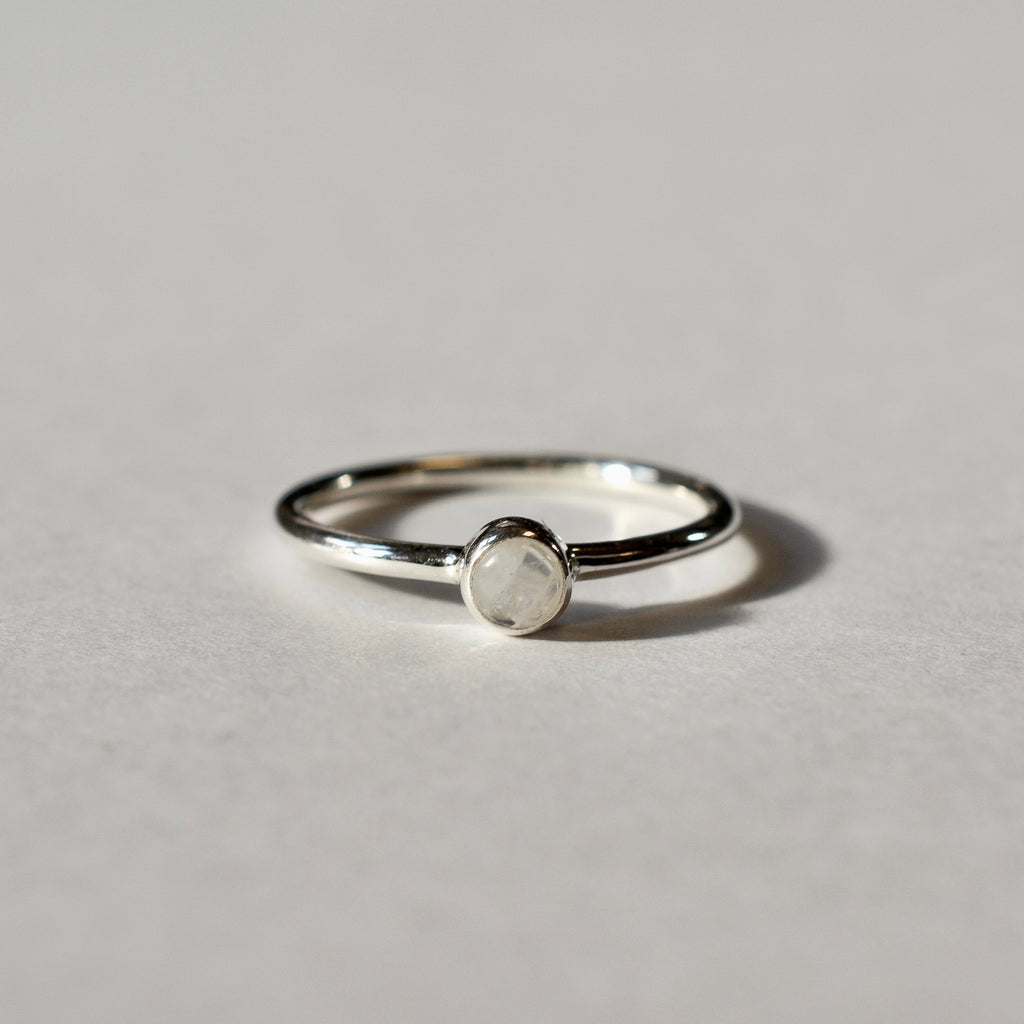 Bezel Set Polished Rainbow Moonstone Ring