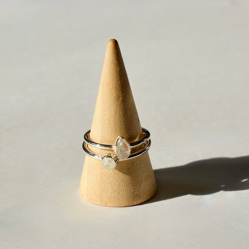 Bezel Set Polished Rainbow Moonstone Ring