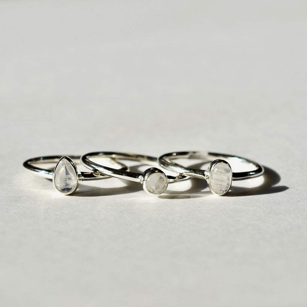 Bezel Set Polished Rainbow Moonstone Ring