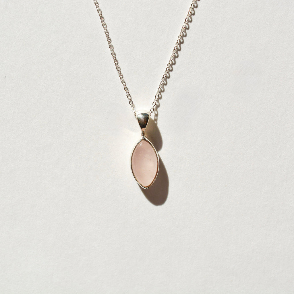 Bezel Set Polished Rose Quartz Necklace