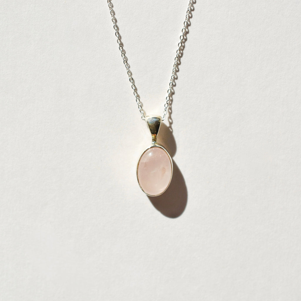 Bezel Set Polished Rose Quartz Necklace