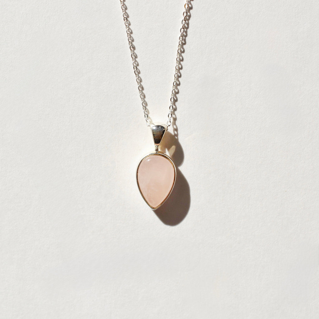 Bezel Set Polished Rose Quartz Necklace
