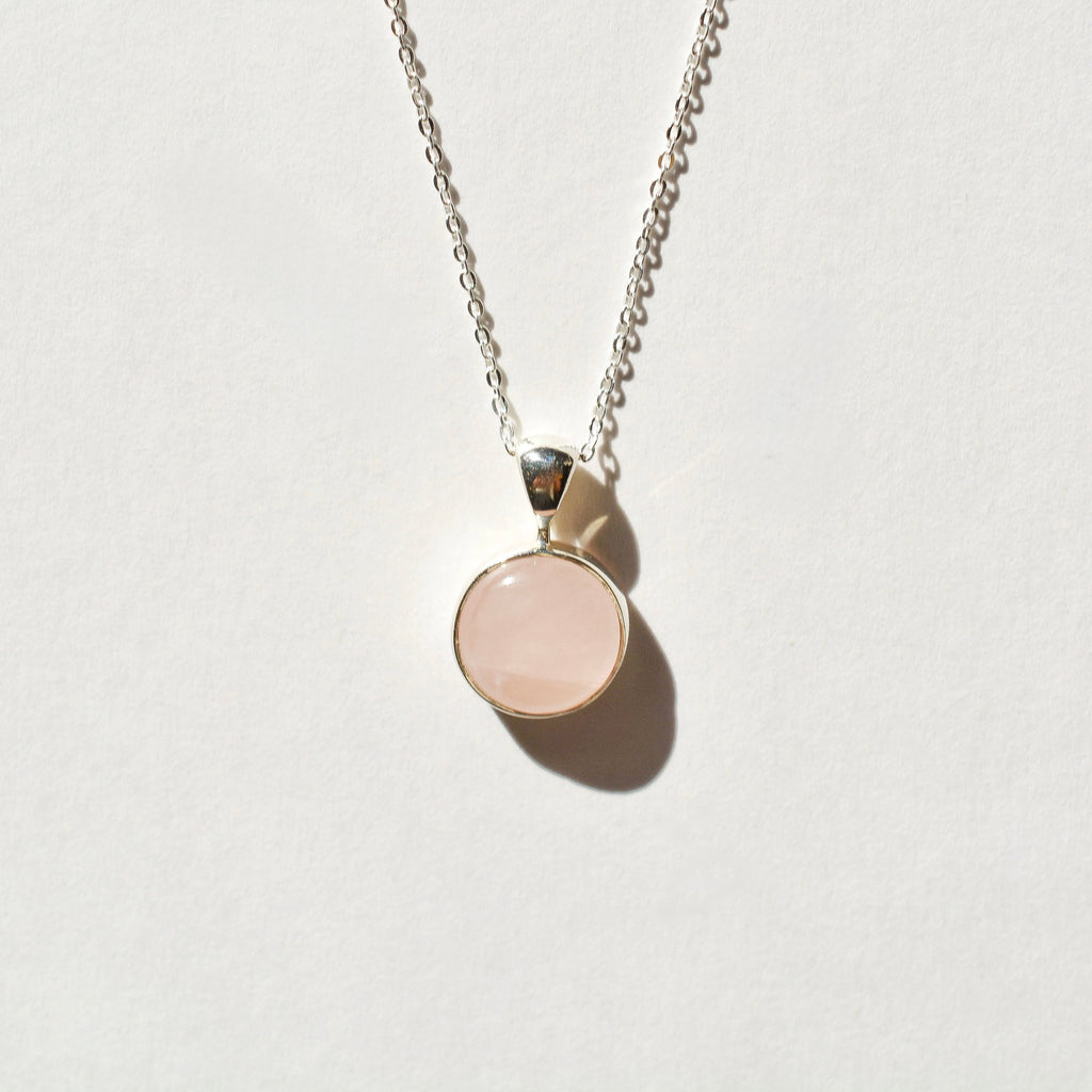 Bezel Set Polished Rose Quartz Necklace