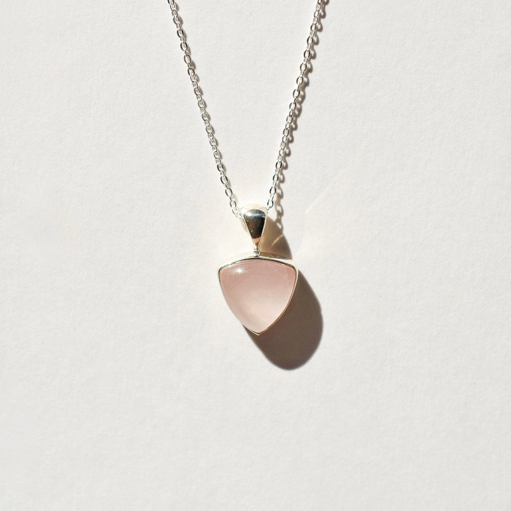 Bezel Set Polished Rose Quartz Necklace