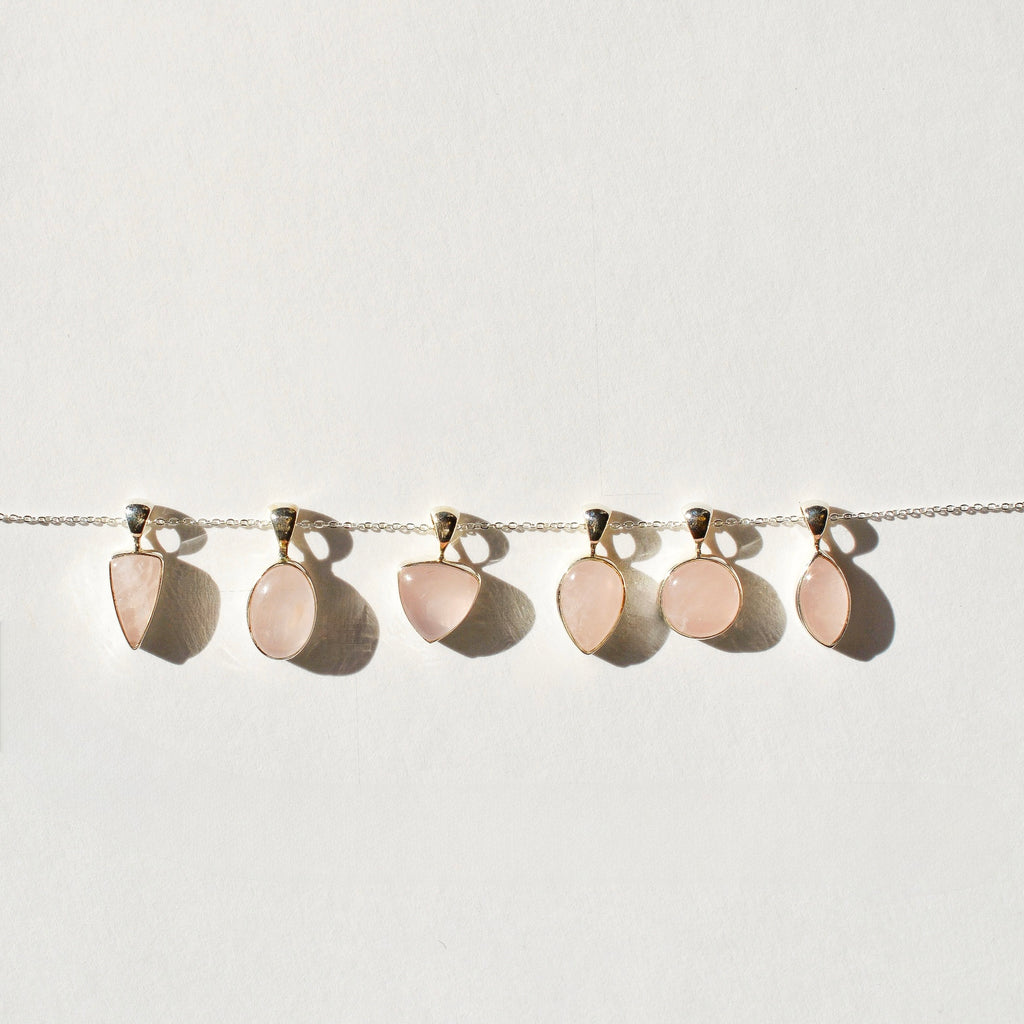 Bezel Set Polished Rose Quartz Necklace