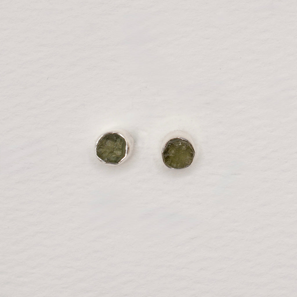 Bezel Set Raw Cut Moldavite Stud Earrings