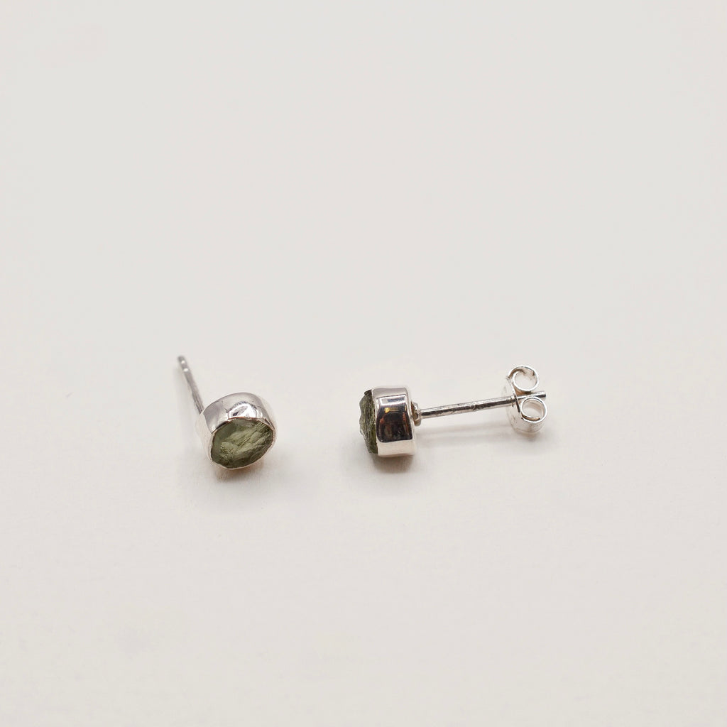 Bezel Set Raw Cut Moldavite Stud Earrings