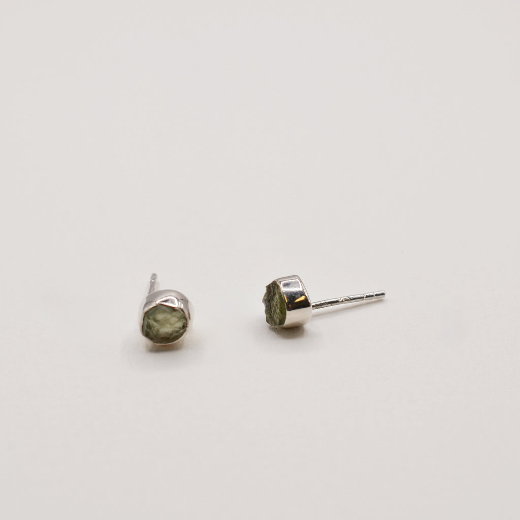 Bezel Set Raw Cut Moldavite Stud Earrings
