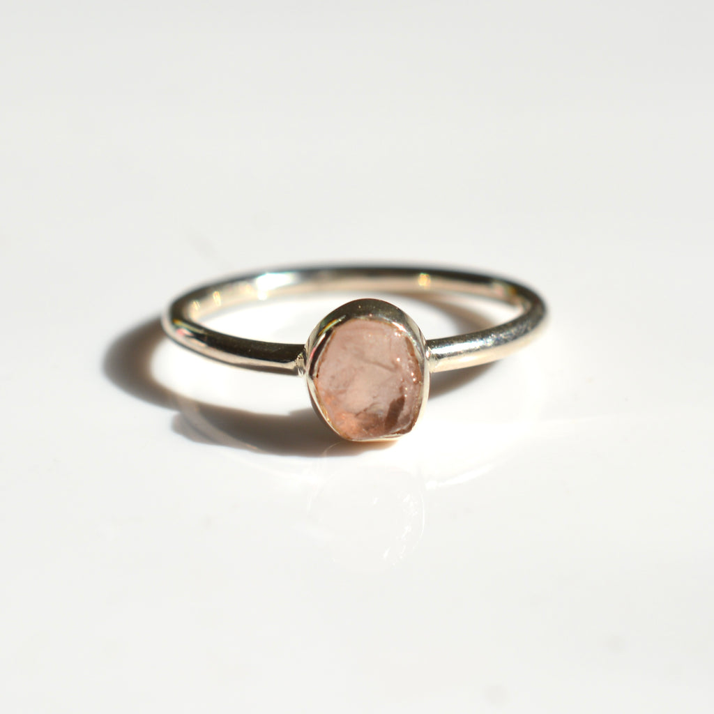 Bezel Set Rough Cut Rose Quartz Ring