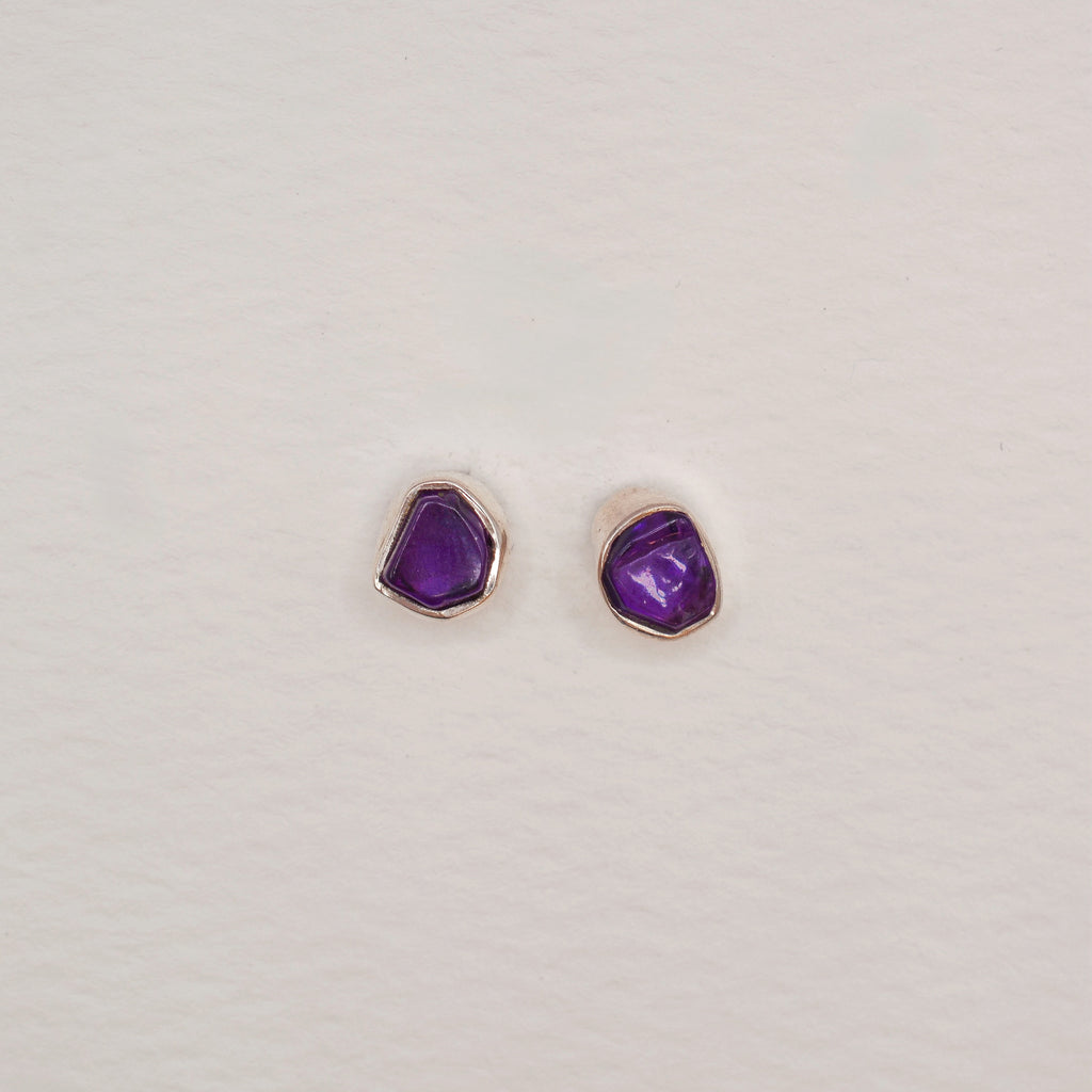 Bezel Set Sterling Silver Rough Cut Gemstone Studs
