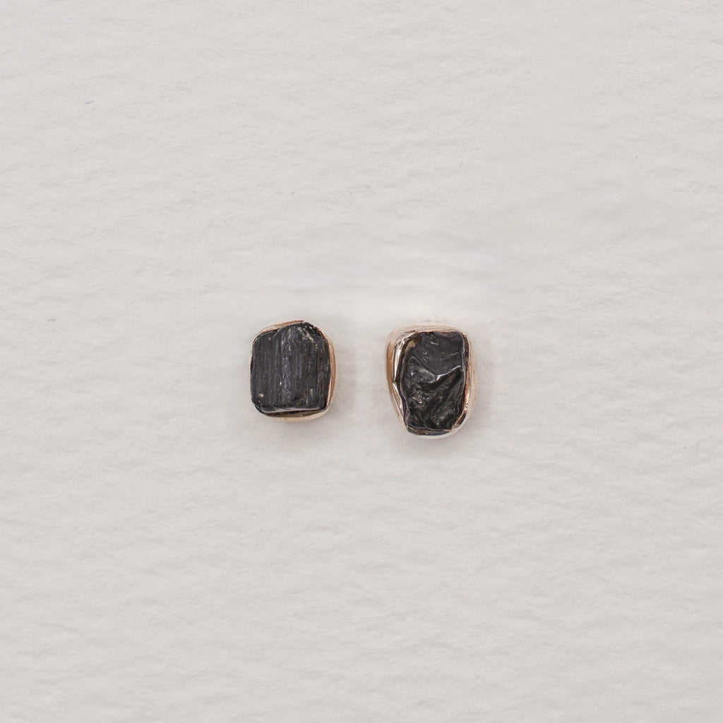 Bezel Set Sterling Silver Rough Cut Gemstone Studs