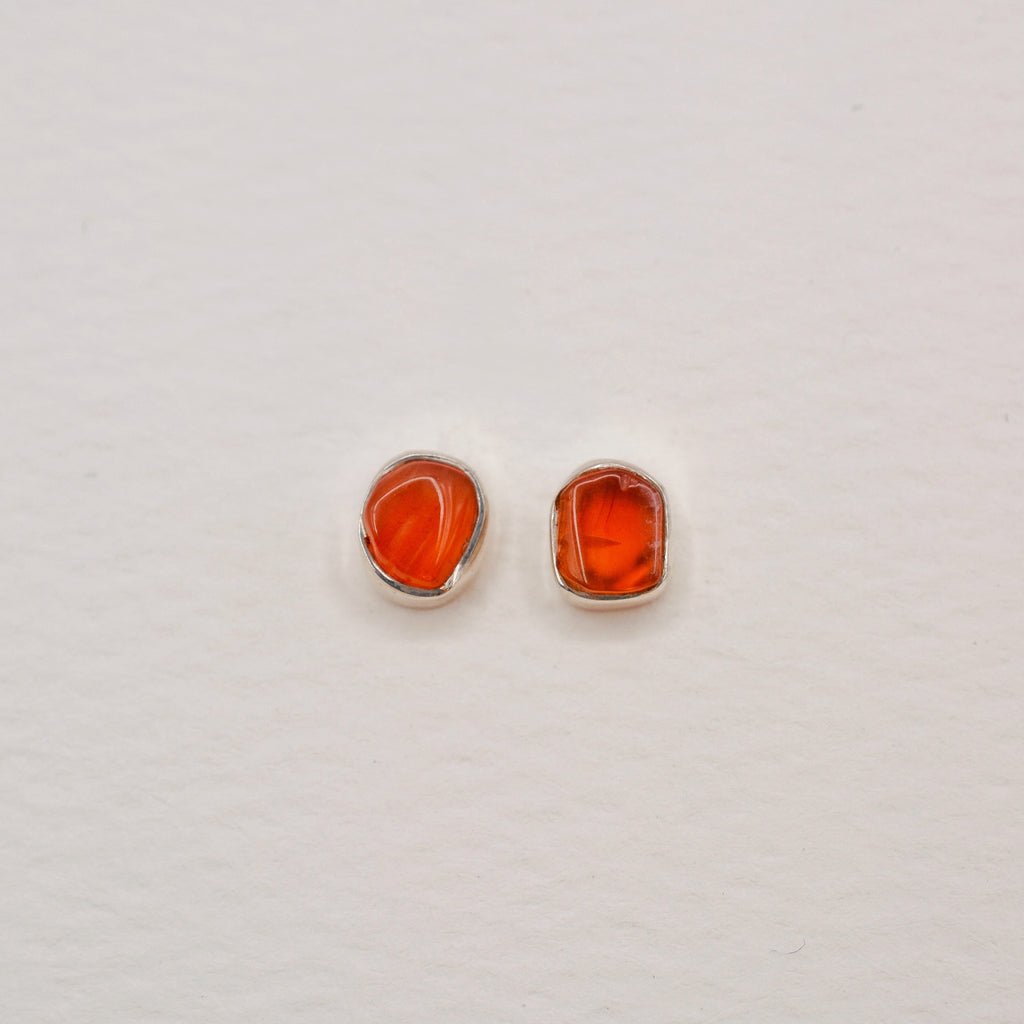 Bezel Set Sterling Silver Rough Cut Gemstone Studs